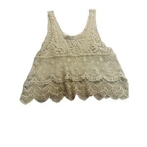 Y2K Style Ivory Crocheted Lace Boho Cotton Tank Top S/M Fairycore Cottagecore
